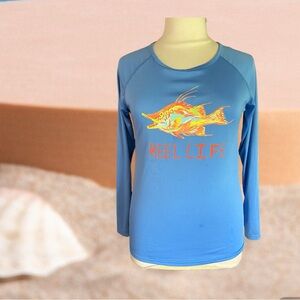 REEL LIFE XL women’s blue UV protection long sleeve top with fish